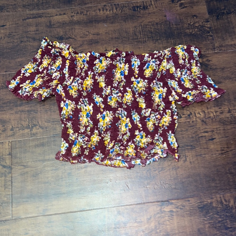 Xhilaration, off the shoulder, maroon floral print.